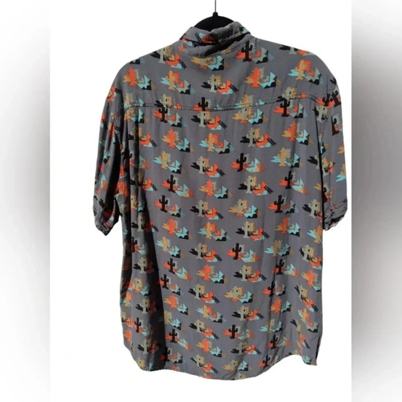 Lularoe Michael's Short Sleeve Full Button Shirt Desert Gray and Orange Breezy L - Picture 3 of 8